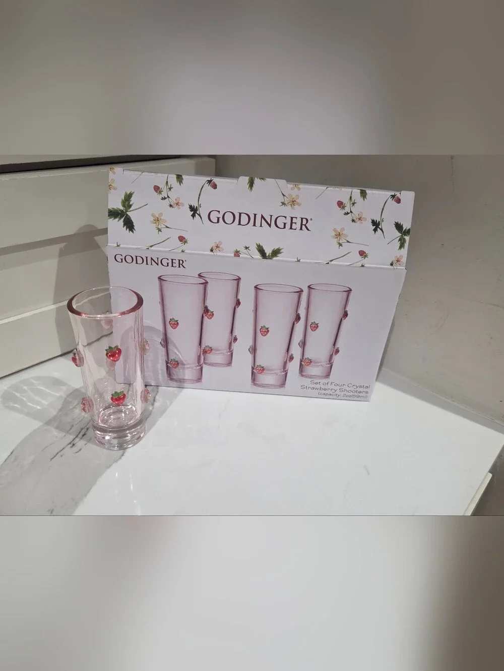 Godinger Pink Strawberry Accent Crystal Shooter Glasses - Set of 4